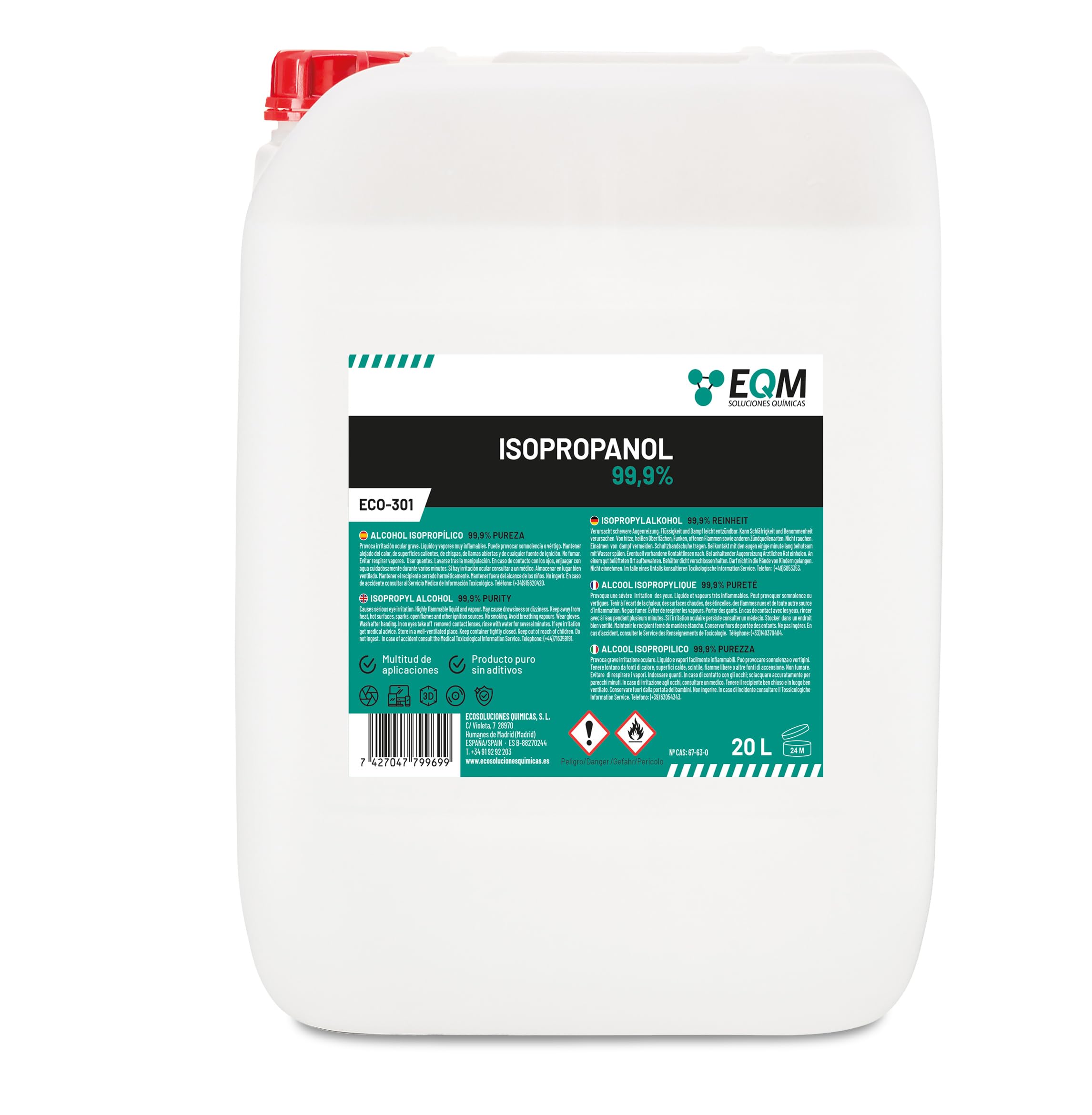 EQM - ECO-301 - Alcohol Isopropílico 99,9% - 500 ML - Isopropanol - Limpieza componentes electrónicos, objetivos y pantallas - Limpieza de resinas en impresión 3D - Limpiacristales y desengrasante — view 16
