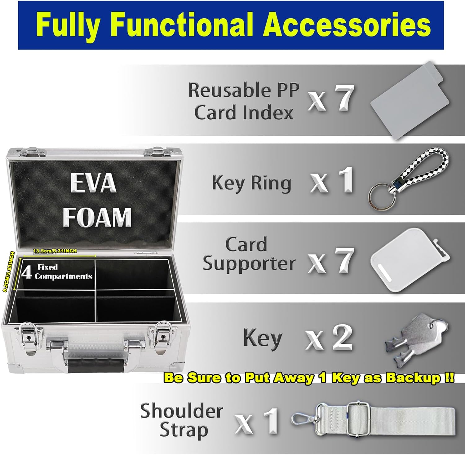 Lockable Portable Card Storage Box with Key Lock with Handle and Shoulder Strap for Toploader,Graded Card, Sports Collection,Storage and Trading