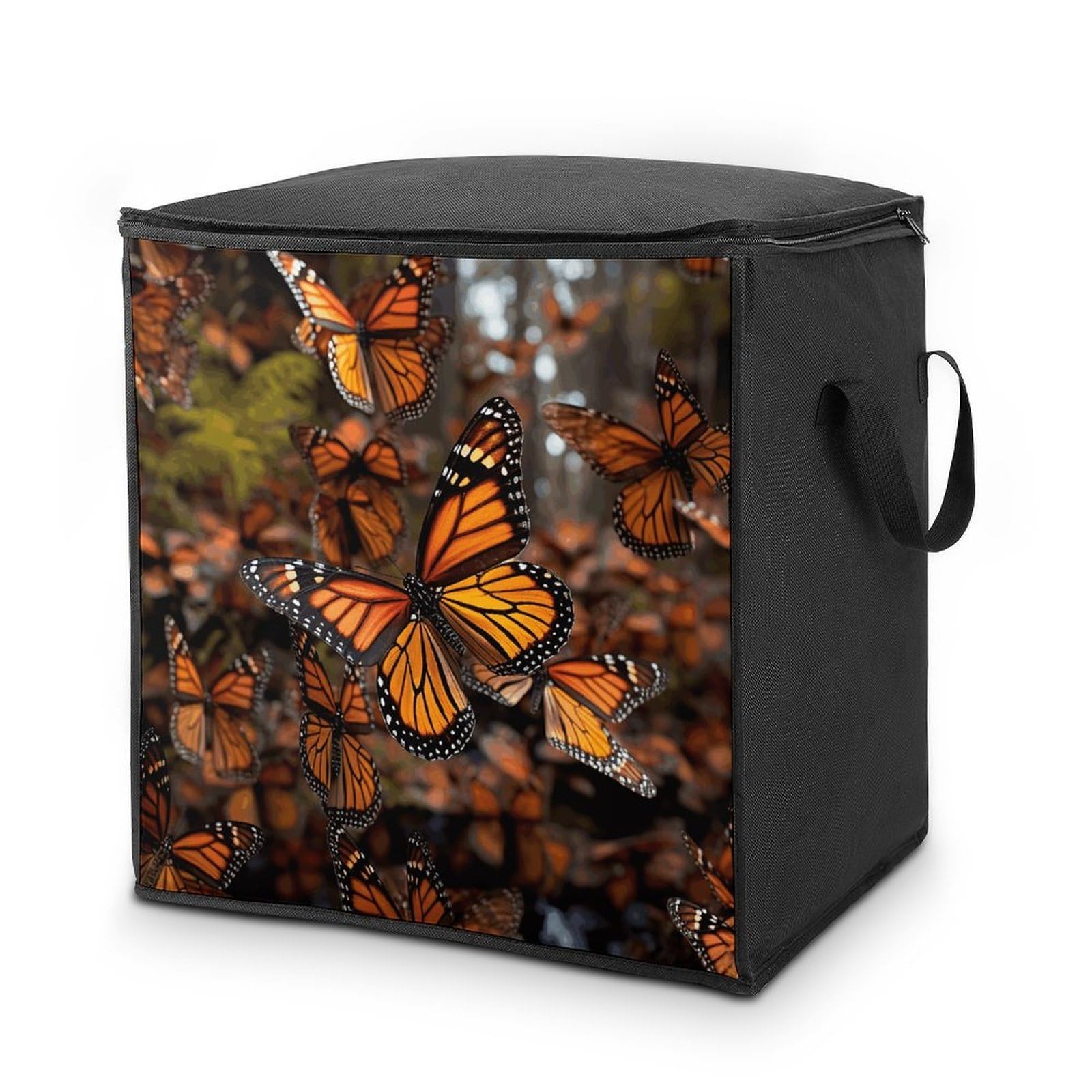 70L Monarch Butterflies Storage Bag With Zipper Closet Organizers with Handle for Home Storage Organizer for Blankets Quilts Clothes Comforter Bedding And Pillows