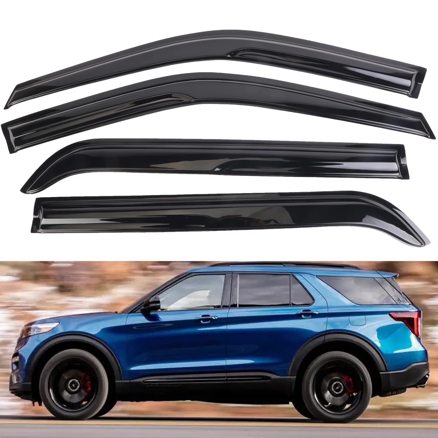 Photo 1 of MUCO MCD Window Visor Side wint Deflector for 2011-2019 Explorer-Tape On Dark Tinted Acrylic Sun Rain Guards 11-19 Explorer