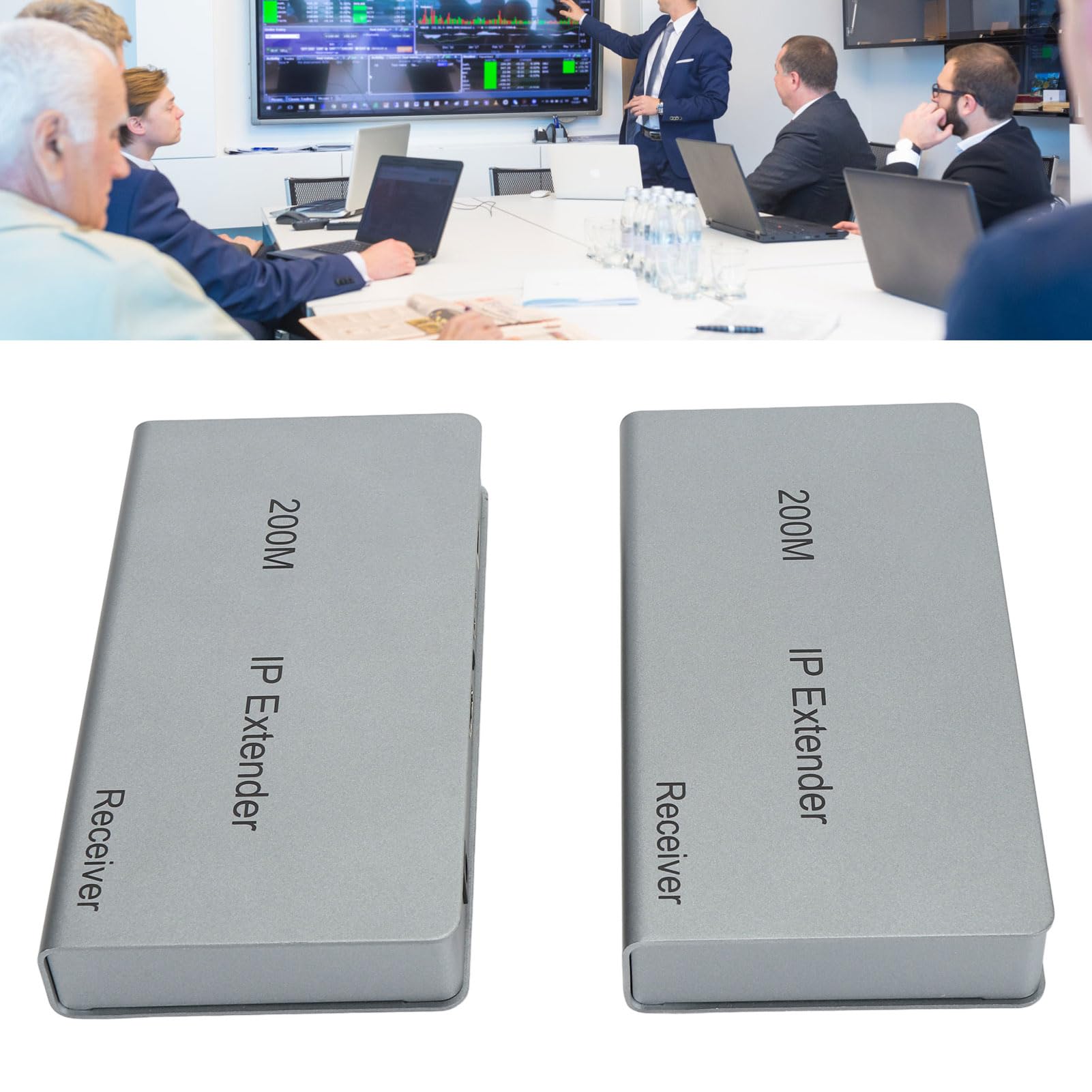 Extension IP KVM 200 M, Interface Multimédia HD KVM sur IP pour Cat5e Cat6, Contrôle USB, Matériel Pur Plug and Play, Entrée Vidéo 1080p (Prise UE)