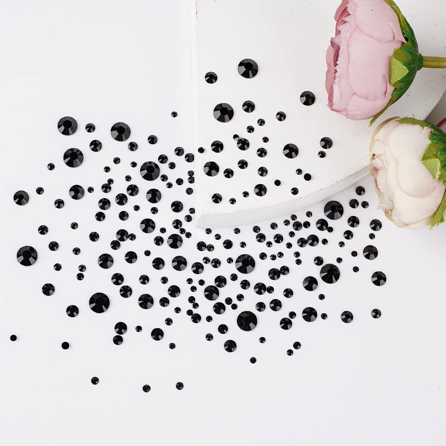 Canvalite 1500PCS Black Rhinestones Flat Back Gems, Nail Rhinestones Nail Art Gems with Pick Up Tweezers and Rhinestone Picker Dotting Pen, Nail Art Tools for Nails, Clothes, Face, Craft image 5