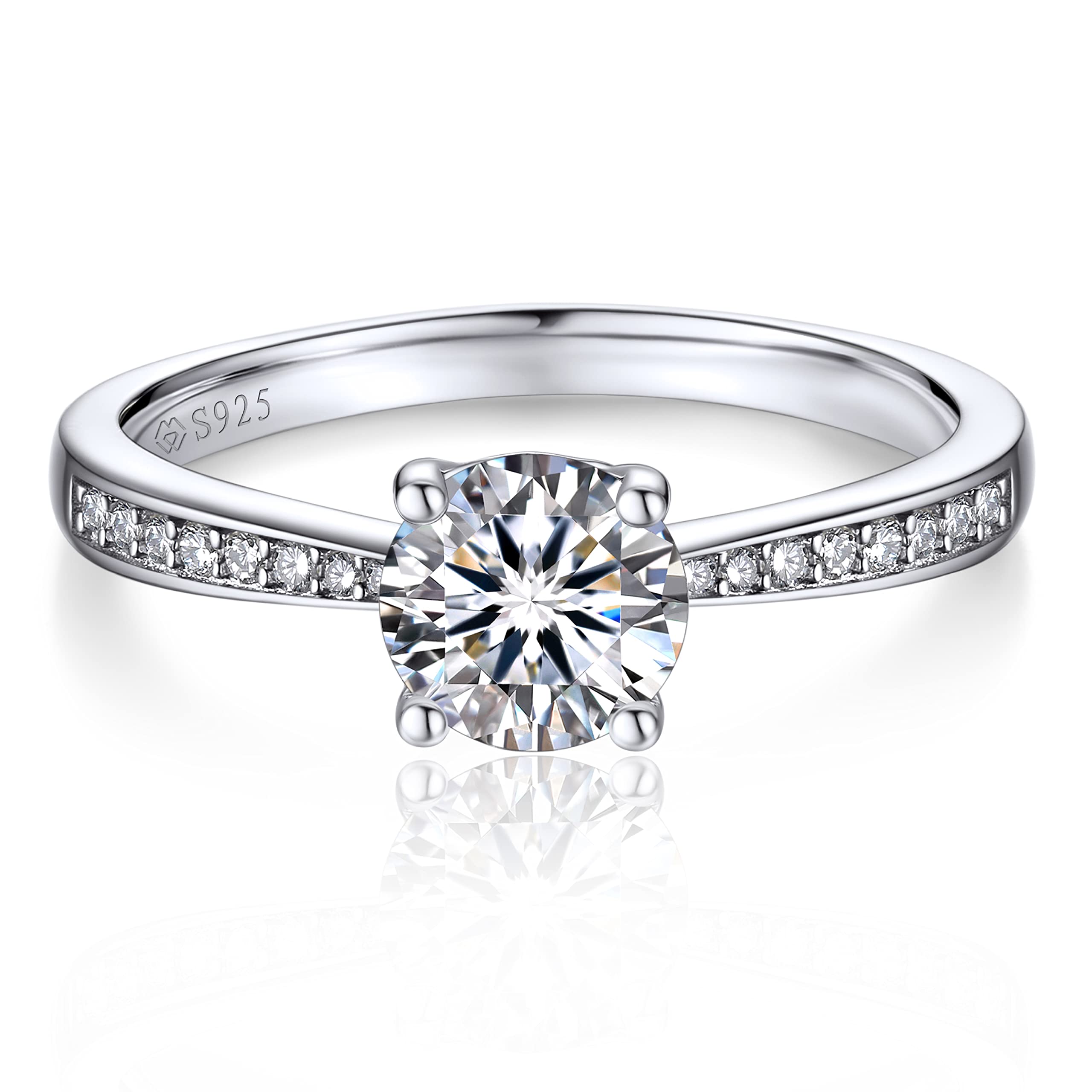 MomentWish Anello Fidanzamento Donna, 1 Carato Moissanite Diamante Anello argento 925 Anello Promessa con Certificato Gra Festa della Mamma Regalo Donna (Argento/Oro rosa)