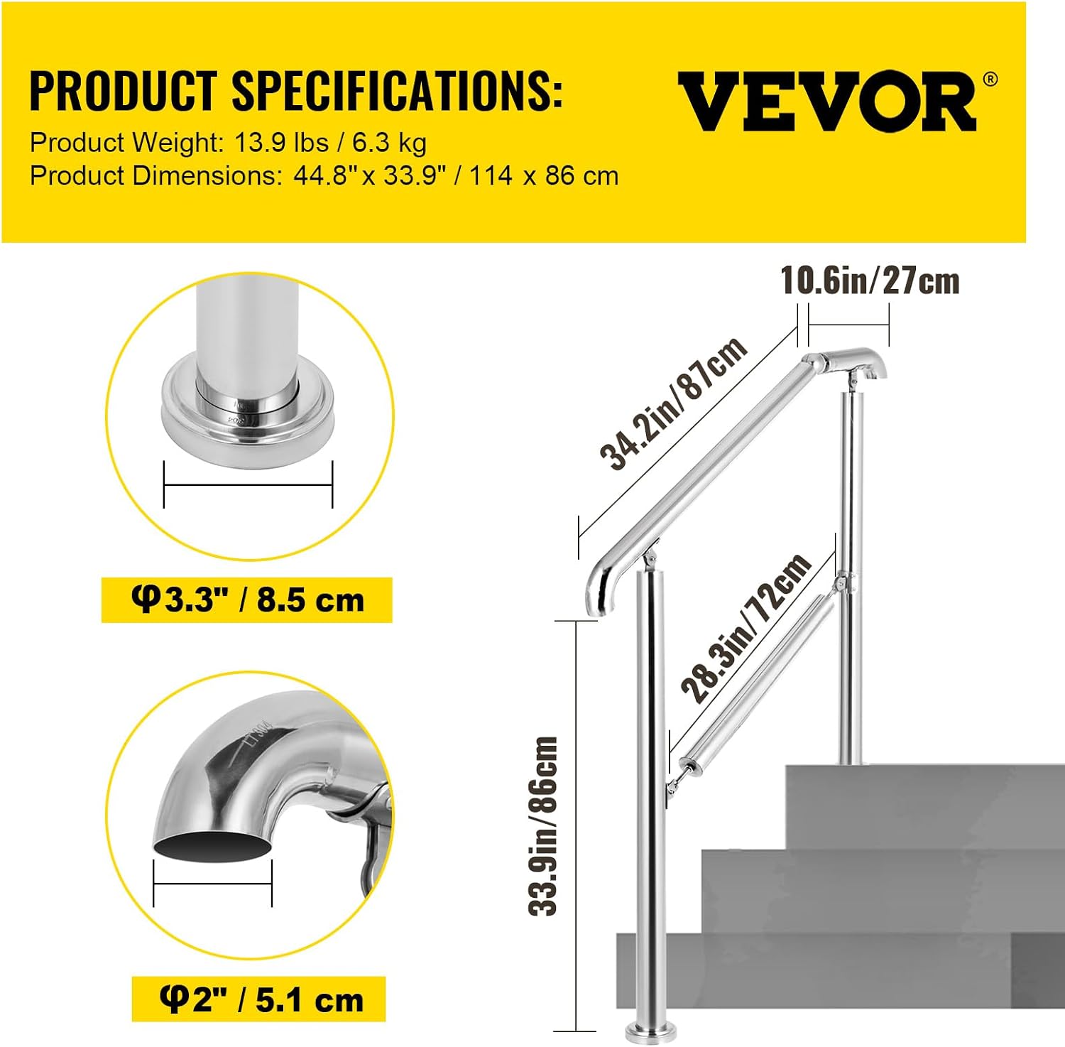 VEVOR Style4 Stainless Steel 2-3 Step Outdoor Handrail Instruction Manual