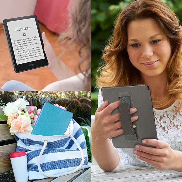 SCSVPN SCSVPN Case for 6.8'' Kindle Paperwhite 11th Generation 2021 & Kindle Paperwhite Signature Edition (Model NO: M2L3EK/M2L4EK), Slim Durable PU Leather Cover with Hand Strap, Auto Sleep/Wake, Sky Blue in use