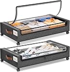 Yecaye 60L Under Bed Storage with Wheels, 2 Pack Under Bed Storage Containers, Underbed Shoe Storage with Clear Window & Label, Rolling Under Bed Metal Drawer for Clothes, Shoes, Books, Grey