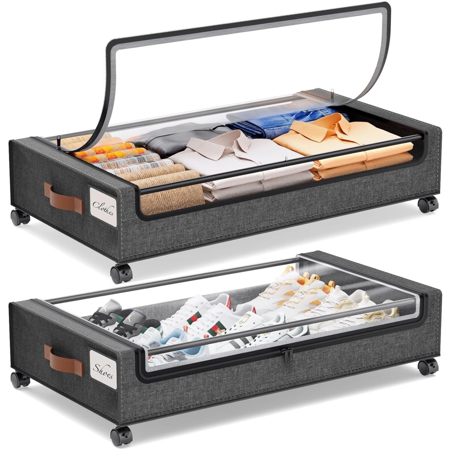 Yecaye Under Bed Storage with Wheels 2Pack Under Bed Storage Containers Underbed Shoe Storage Organizer Rolling Under Bed