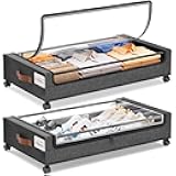 Yecaye Under Bed Storage with Wheels, 2Pack Under Bed Storage Containers, Underbed Shoe Storage Organizer, Rolling Under Bed Metal Drawers for Clothes, Blankets(30.71 x 16.93 x 6.69 in)