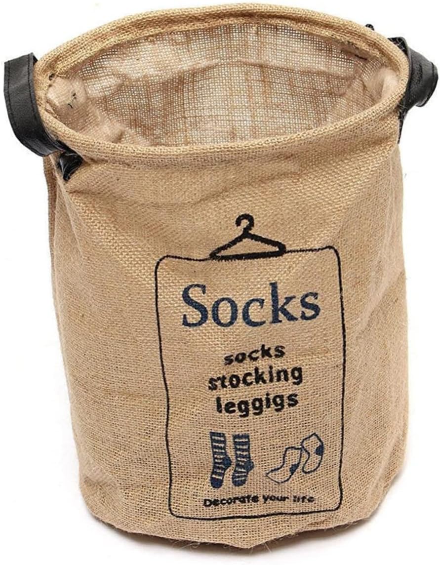 PRETYZOOM Jute Laundry Basket Pocket Organizer for Clothes Storage Dual Sections for Easy Organization for Socks and Household Items Lightweight and Convenient Design