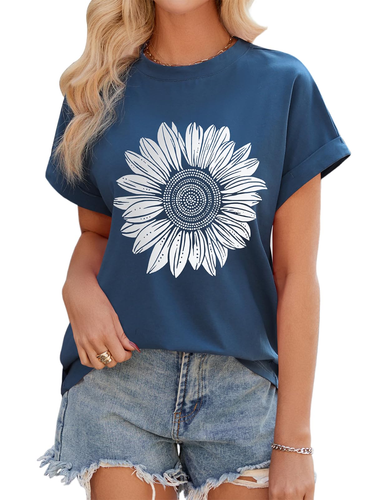 Lonya Tshirt Damen Sommer Oversize Top Kurzarm Rundhals Oberteil Locker Casual Elegant Bluse Gestreift Tee Shirts