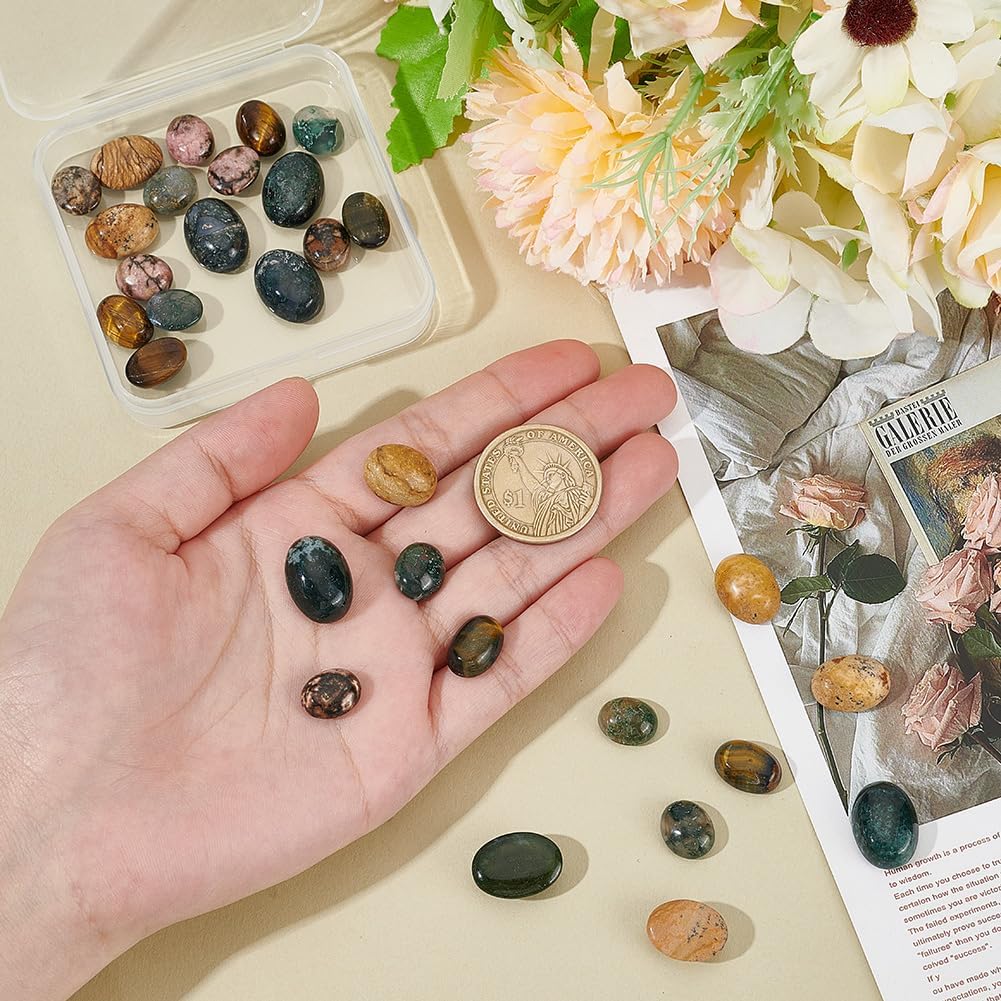 PH PandaHall 30pcs 5 Styles Oval Stone Cabochons Gemstone Cabochons Flatback Gemstones Beads Crystal Stone Flatback Semi-Precious Gemstones Beads for Bracelet Necklace Pendant Jewelry Making Craft - Image 3