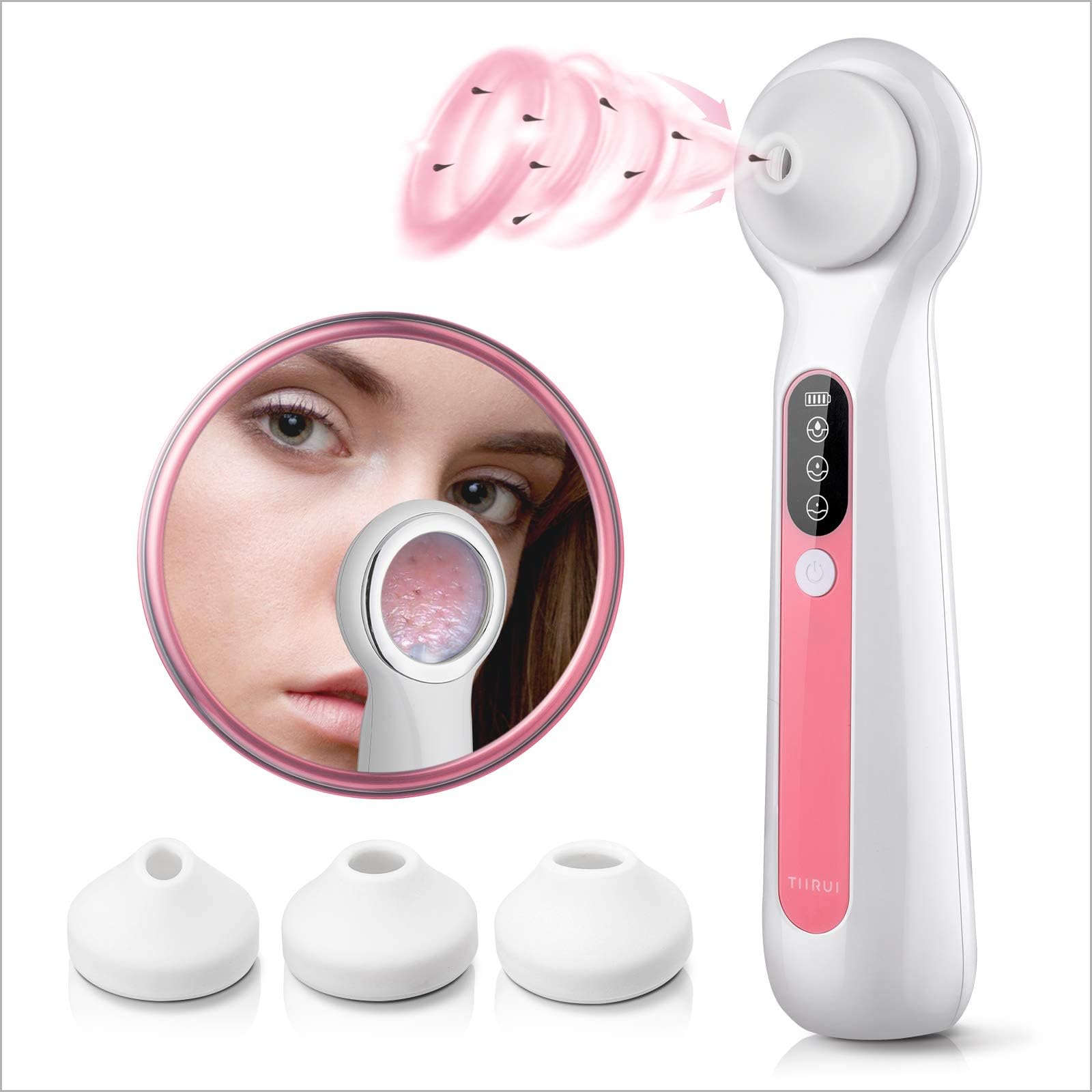 Blackhead Remover Vacuum Magnifying Glass, 2021 Newest Strong Suction Rechargeable Lightweight Pore Cleaner Removal Tool 3 Suction Nozzles Replaceable Probes Fill Light