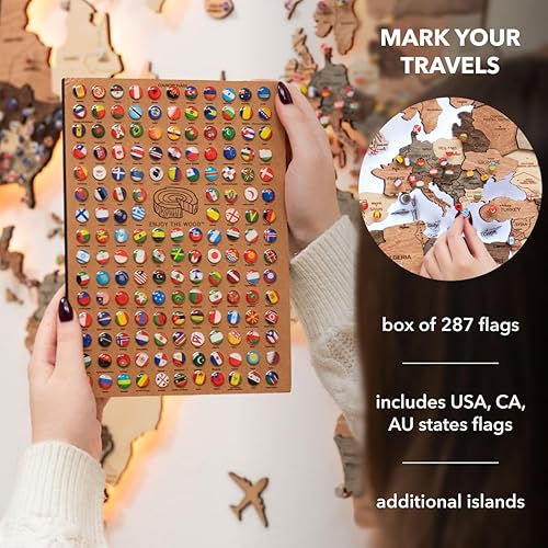 Miniatura 5 de Enjoy The Wood Mapa del mundo de madera 3D LED 3.0, arte de pared moderno para decoración del hogar, regalos de iluminación LED, decoración de