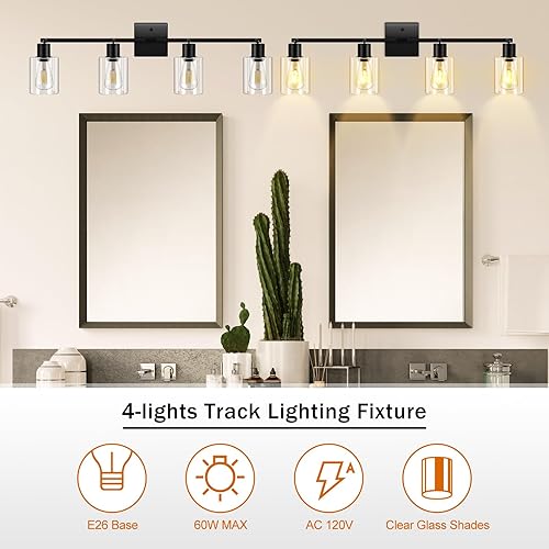 Miniatura 2 de Accesorios de iluminación de riel de 4 luces con pantalla de vidrio transparente, accesorios de iluminación modernos para cocina, cabezal de riel