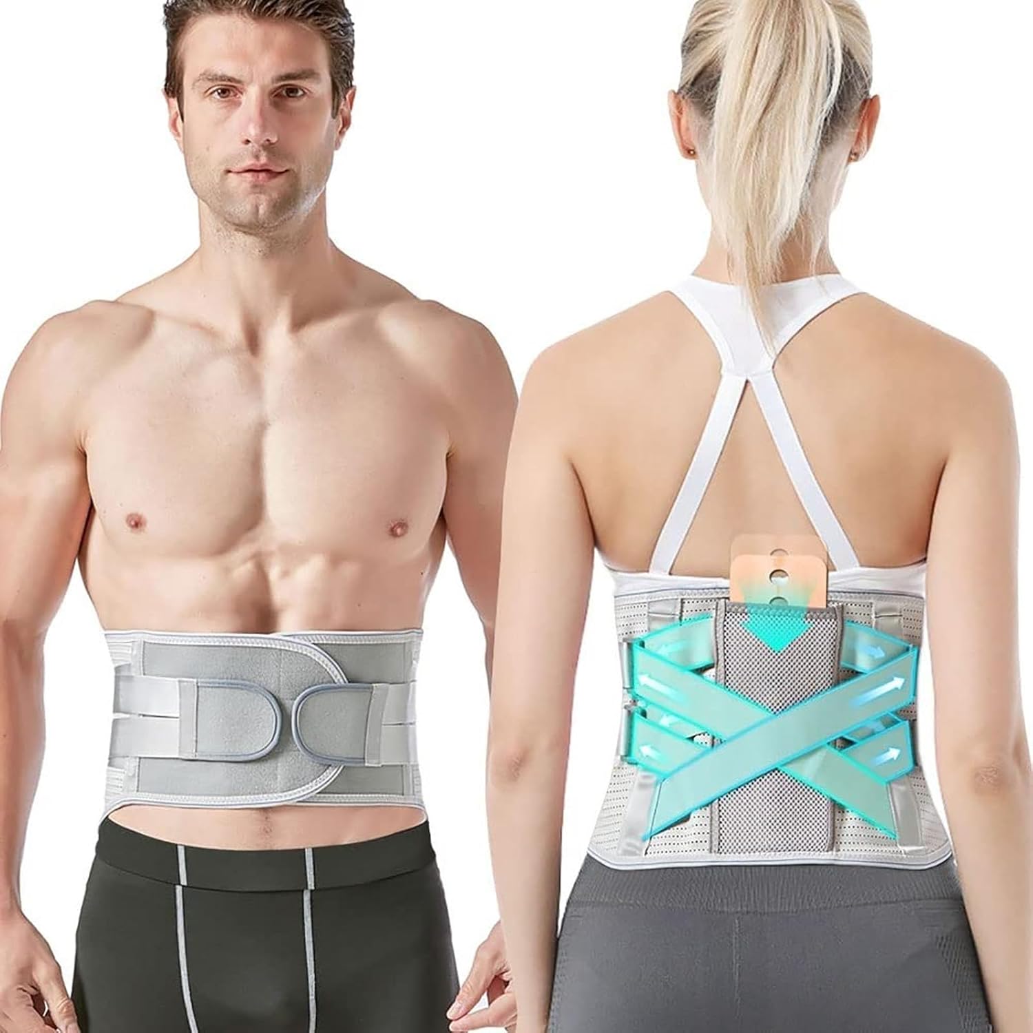 Back Braces for Lower Back Pain Relief with Bionic Support Plate, Back Support Belt for Women Men, Adjustable Lumbar Decompression Belt for Herniated Disc, Sciatica, Scoliosis (Silver 2XL)