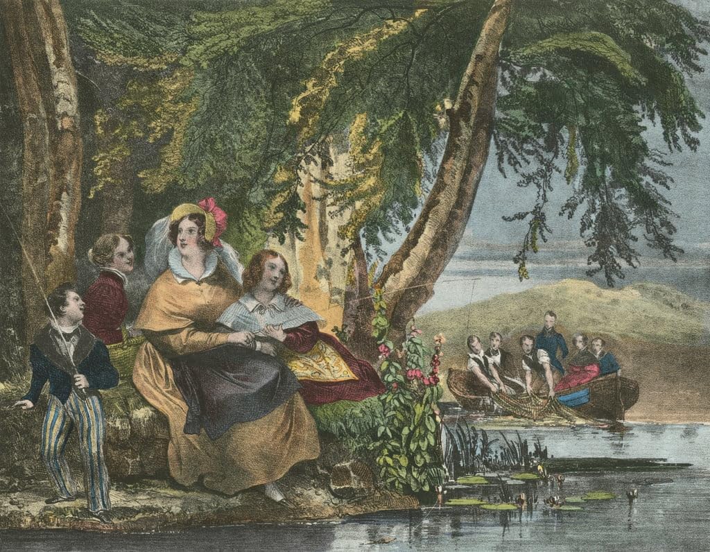 Impression sur toile la pêche Achille Devéria affiche de qualité musée 60x90