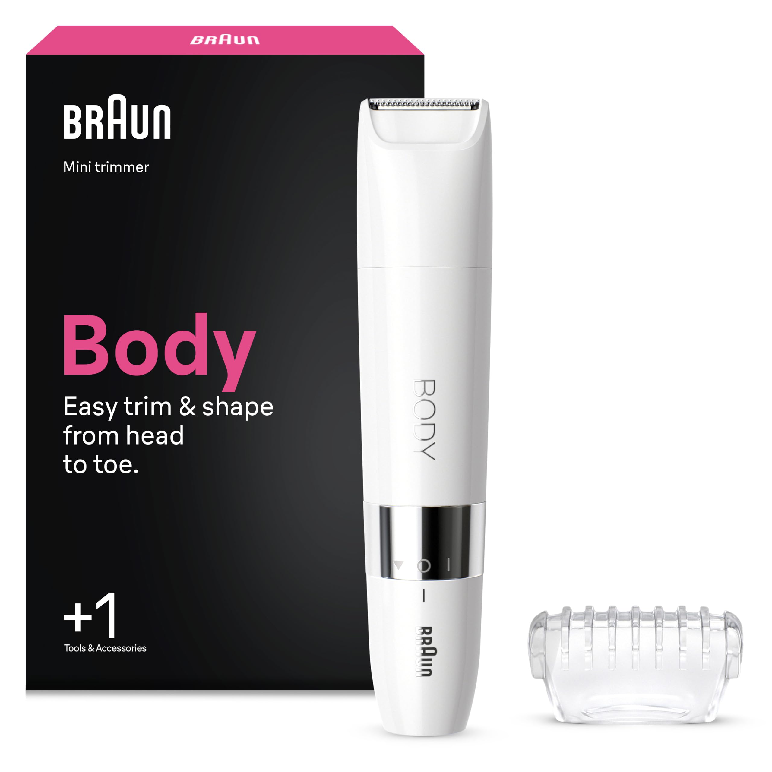 Braun Mini Trimmer, Body Trimmer, for Easy Trim & Shape, + 1 Extra, BS1000, White