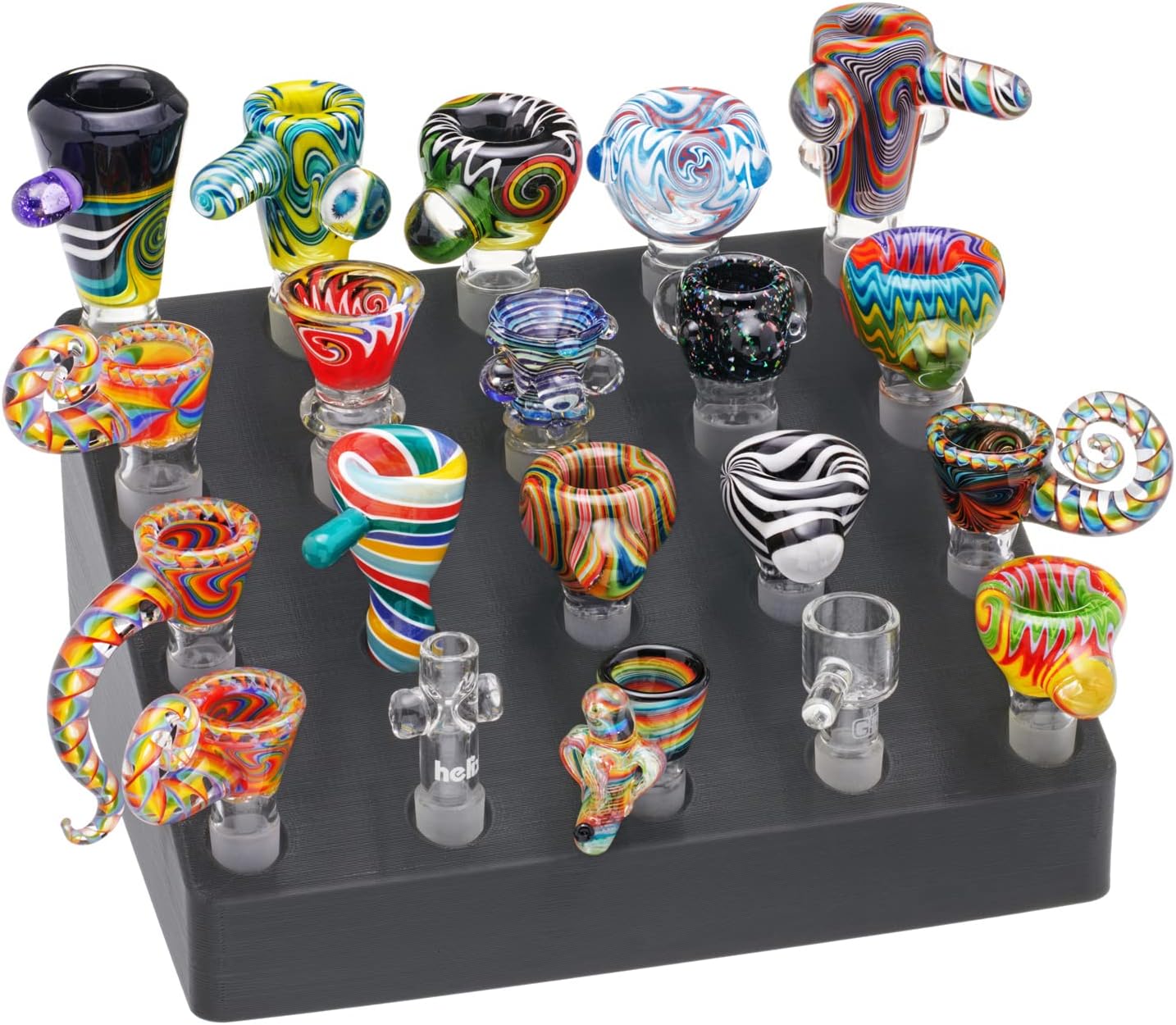 Slide Stand - Store 20 Bowls - 14mm 18mm 10mm (Black, Half 14mm Half 18mm)