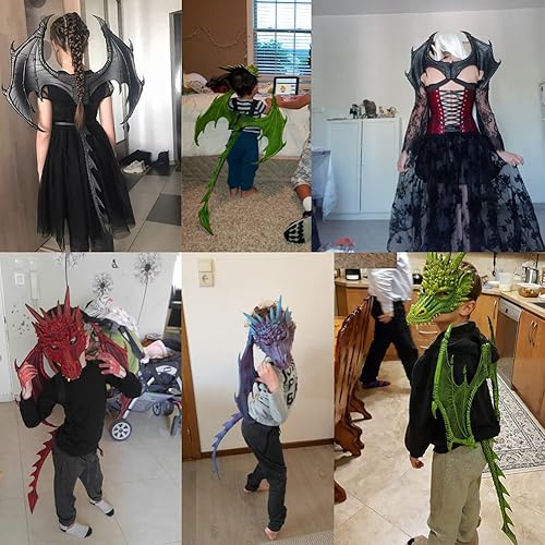 Miniatura 6 de Disfraz de dragón para niños y niñas, conjunto de máscara de cola de dragón de Halloween, conjunto de cosplay de dinosaurio de Halloween para niños
