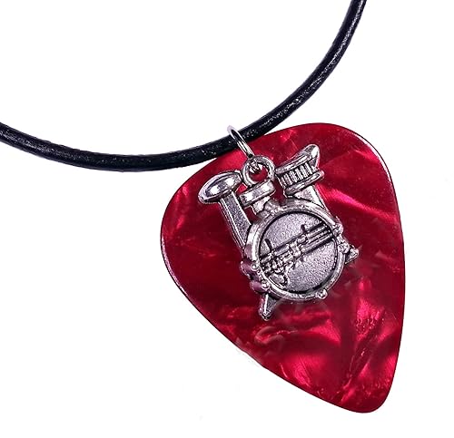 Miniatura 1 de Guitar Pick Necklace Drums & Vegan Leather Cord Chain