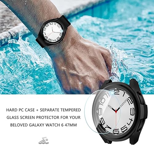 Miniatura 7 de Haojavo Paquete de 2 + 4 fundas protectoras de pantalla para Samsung Galaxy Watch 6 Classic de 1.772 pulgadas, 2 unidades de carcasa protectora de