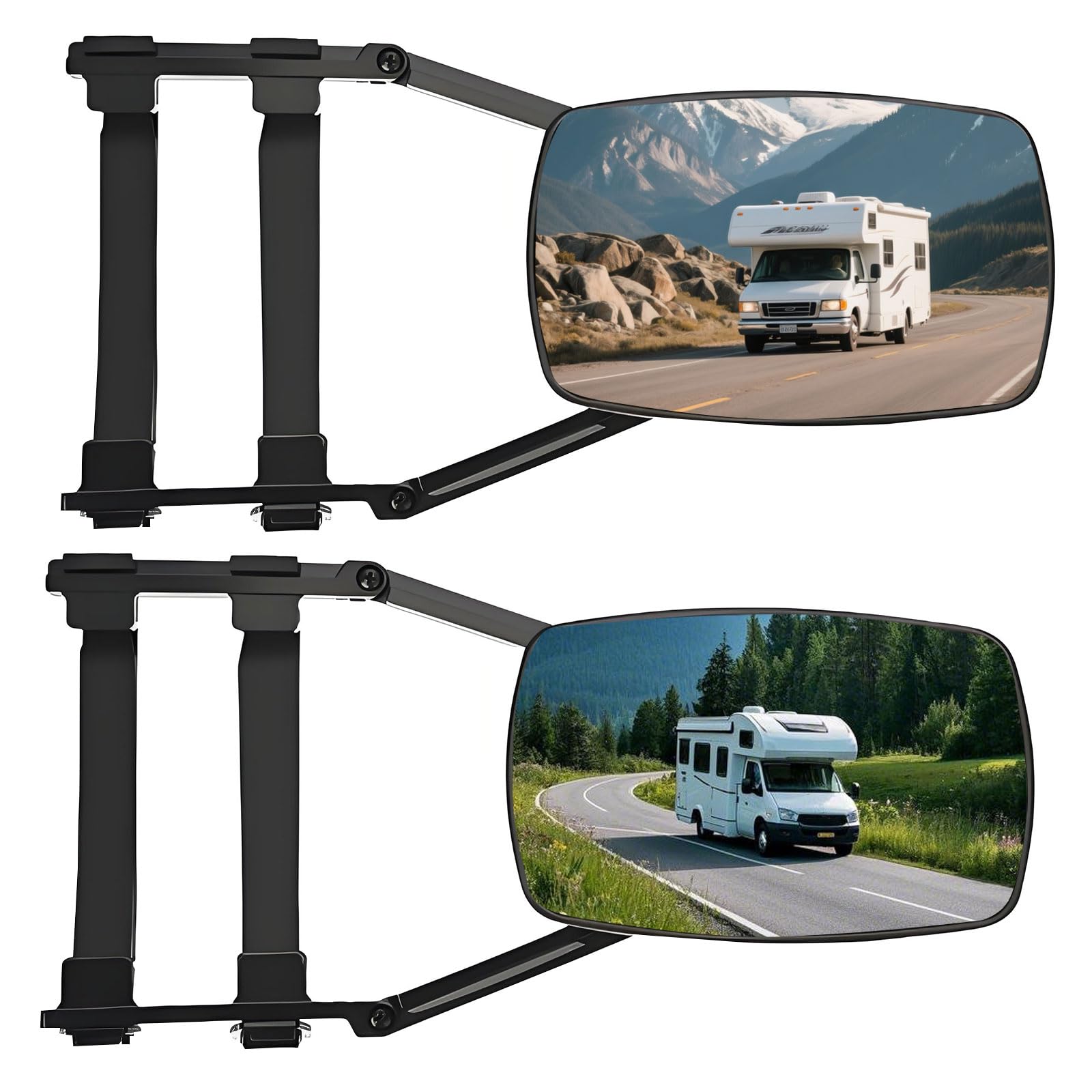 Espejos de caravana, 2 piezas, espejos exteriores bilaterales universales para caravanas, con extensión giratoria y mosquetón, espejo convexo para todas las caravanas y vehículos comunes