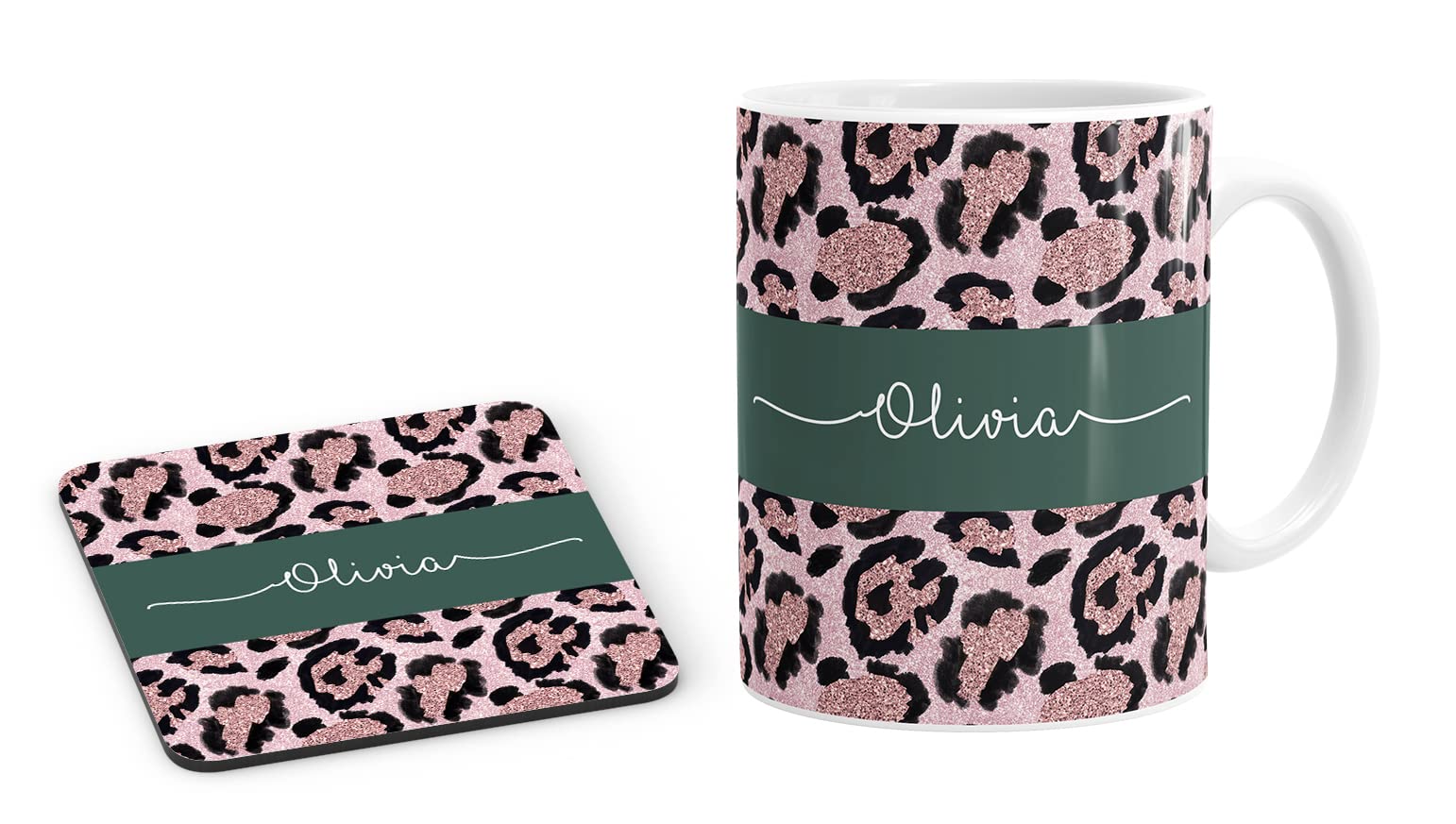Daytripper Custom Name Mug Cup Personalised Pink Leopard Print Coffee Tea Cup Home Decor Animal Print Gift Coaster for Her -Design-1