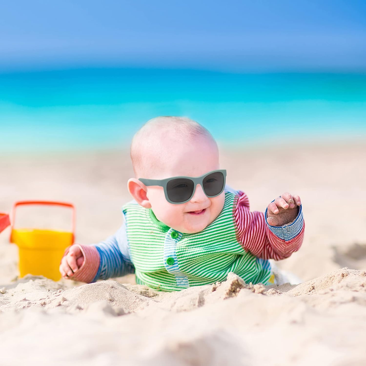 Olreco 2 Pack Baby Sunglasses Polarized Flexible Toddler Sunglasses with Strap Infant Sunglass for Baby Girl Boy 0-24 Months