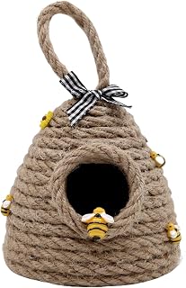 Tyinerc Colgante de colmena hecho a mano, decoración de colmena hecha a mano, abejas tejidas a mano, decoración de abejas, figura decorativa para escritorio, granjas, cocina, fiesta