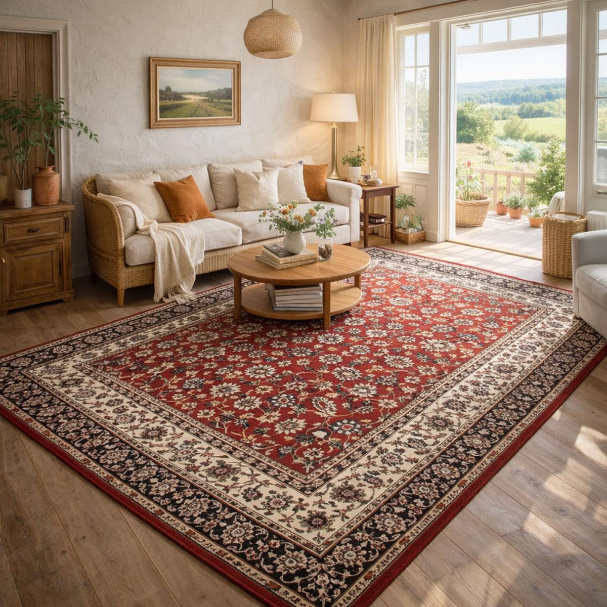 UnAmourDeTapis Tapis Orient Style, 120 X 170 Cm, Couleur Rouge, Motif Oriental, Tissé en Belgique, Poils Ras pour Salon, Style Classique Chic Décoratif, 3205