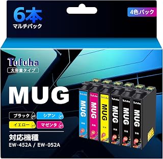 MUG-4CL マグカップ 6本セット エプソン用 マグカップ インク epson用 ew052a ew452a インク | エプソン用 マグカップ インク 純正 と併用可能 mug-4cl + mug-bk 黒2本 互換インク 大容量タイプ epson用 ew-052a ew-452a プリンターインク 個包装