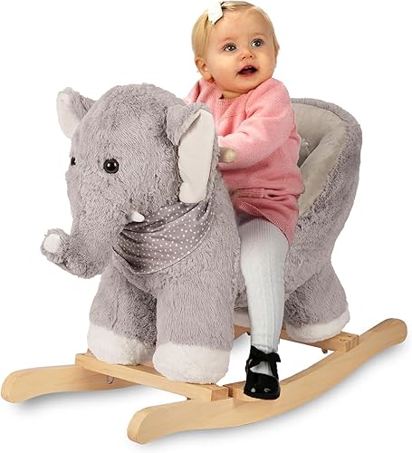 ROCK MY BABY Elefante de caballo mecedora para bebé con silla, animales de peluche mecedora de peluche, caballo de juguete mecedora de madera,