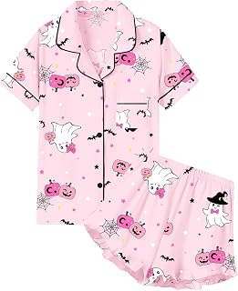 QZH.DUAO Girls & Women Pajama Sets Cotton Sleepwear Button Down Short Sleeve With Ruffle Shorts PJS 5 Years-Large