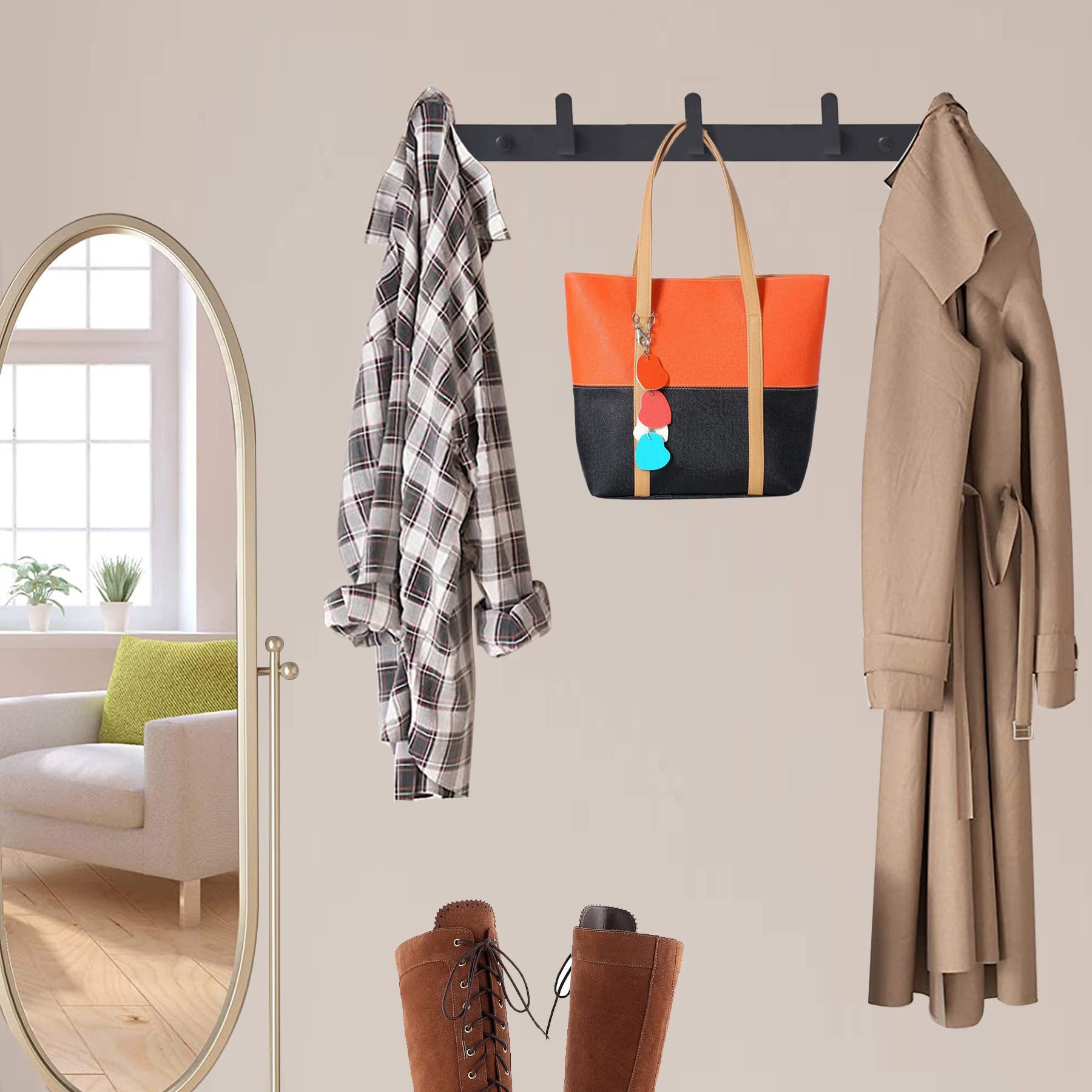 5 Selbstklebende Kleiderhaken Schwarz - Kein Bohren Nötig