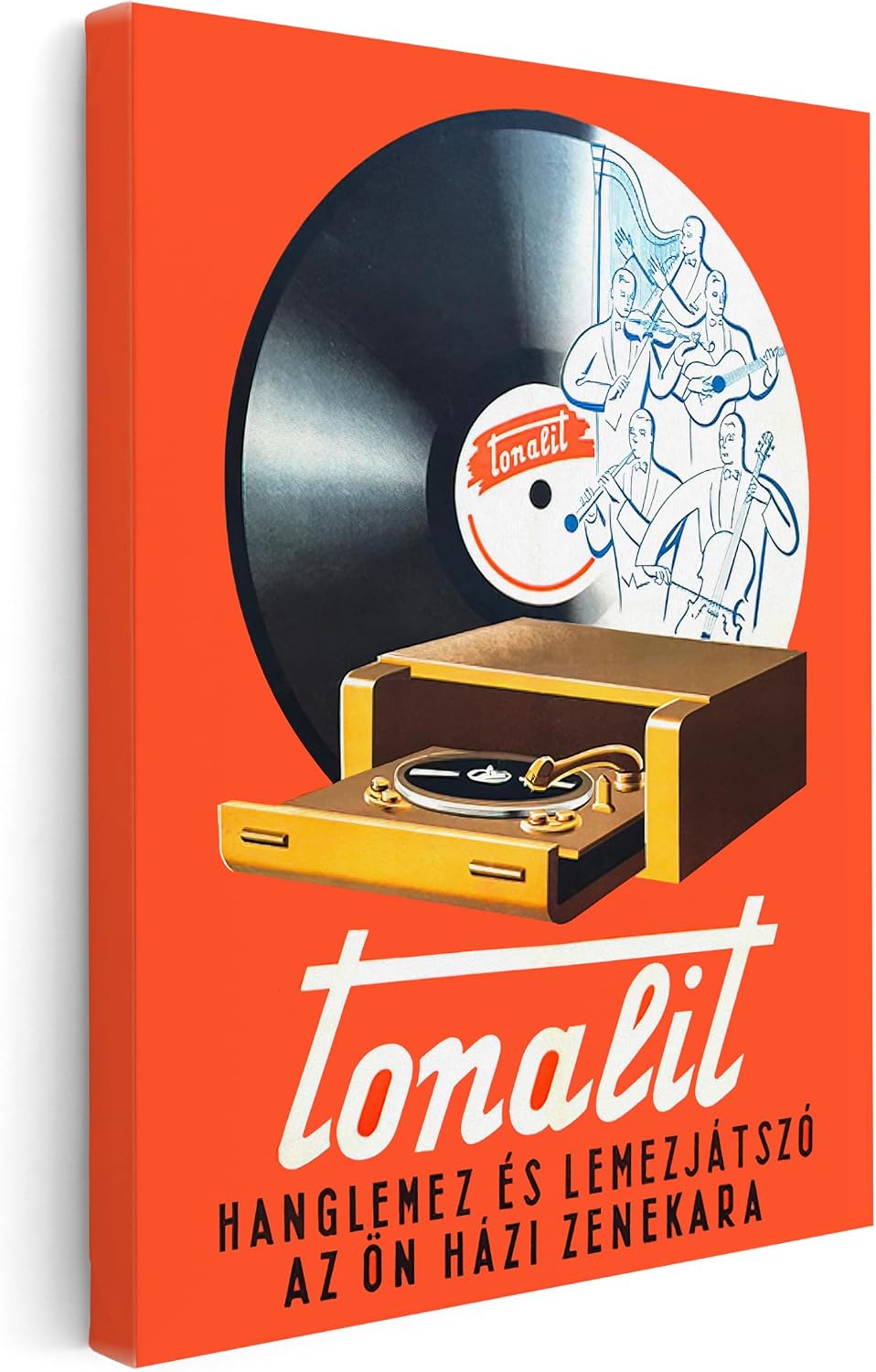 Poster Master Tonalit Canvas - Retro Record Player Print - Music Art - Vinyl Art - Gift for Men, Women & Musician - Wall Decor for Living Room, Bedroom or Music Room - 8x10 STRETCHED Canvas
