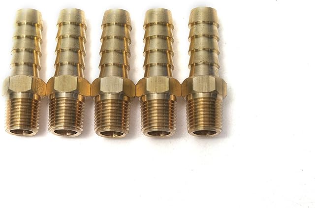 LTWFITTING Brass Barbed Fitting Coupler/Connector 1/8-Inch Male BSPT x 5/16-Inch(8mm) Hose Barb Fuel Gas Water (Pack of 5)