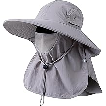 Sombrero de pesca para mujer para hombre UPF 50 + Sombrero de sol de ala ancha con cubierta facial y solapa para cuello