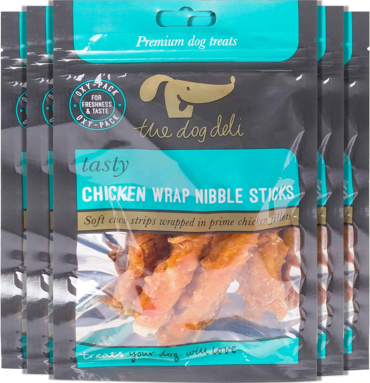 Petface Dog Deli Chicken Wrapped Nibble Sticks Dog Treats, 100g (Pack of 5) | Delicious Prime Chicken, Crunchy Texture, Promotes Dental Health, Resealable Pouch