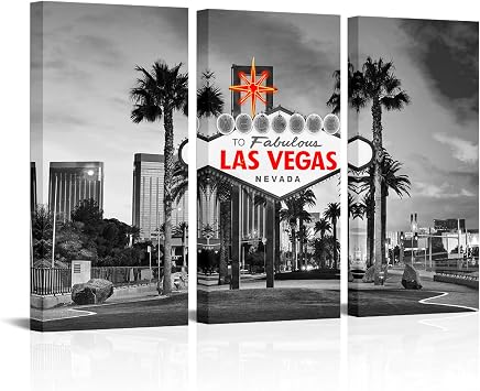 FuShvre Las Vegas Wall Art Black and White City Skyline Pictures Home Decor LA Cityscape Canvas Artwork Large Living Room Bedroom Office Decor Framed 16"x32" Each
