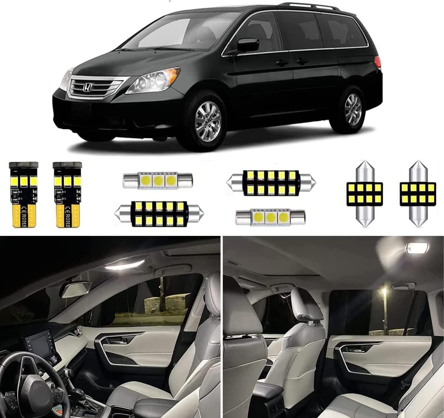 18pcs Odyssey Interior Led Lights Kit for 2011 2012 2013 2014 2015 2016 2017 Honda Odyssey 6000k Super Bright White Interior Led Bulbs Replacement Package + Installation Tool