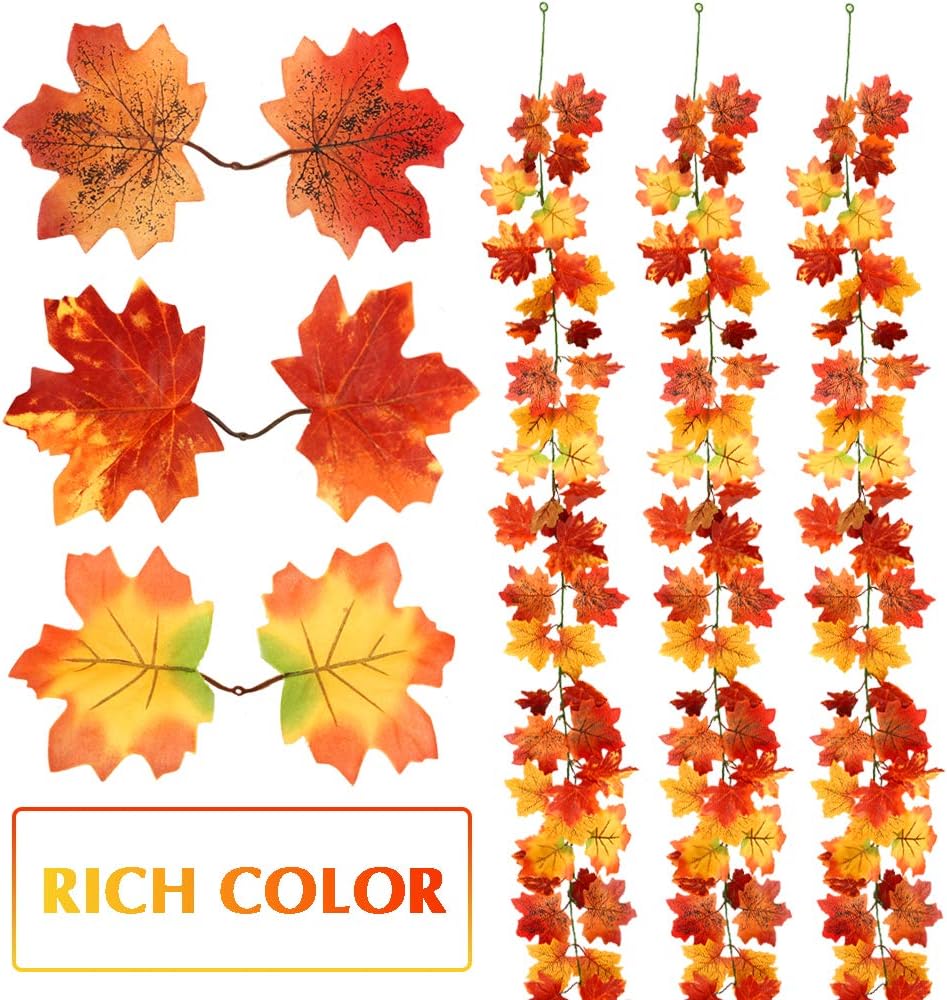 FUNARTY Fall Decor 4 Pack Fall Garland Maple Leaf 6.6Ft/Piece Artificial Hanging Autumn Leaves Vines for Indoor Outdoor Home Fireplace Harvest Thanksgiving Christmas Decorations