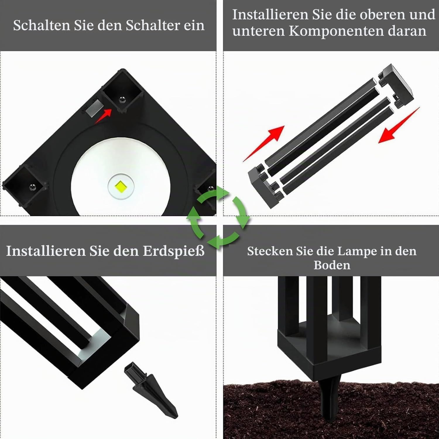 Solar-Außenbodenlampen, Edelstahl Gartenbeleuchtung, Wasserdicht, für Garten, Terrasse und Wege (4)