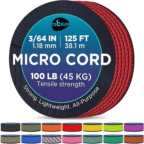 Miniatura 13 de TECEUM Micro Paracord – 1.18 mm X 38 m – Cordón de Utilidad Micro – Cuerda de Paracord Trenzada Fina – Ideal para Manualidades, Proyectos DIY