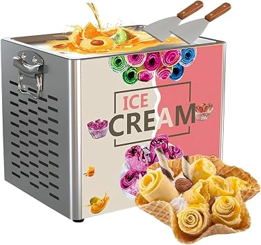Yogurt Fry ice Cream Machine, Stainless Steel Stir-Fried Ice Cream Roll Maker, Automatic ice Cream Maker Pan Roller with 2 Ice Cream Shovel, for Cafe Bar Restuarant