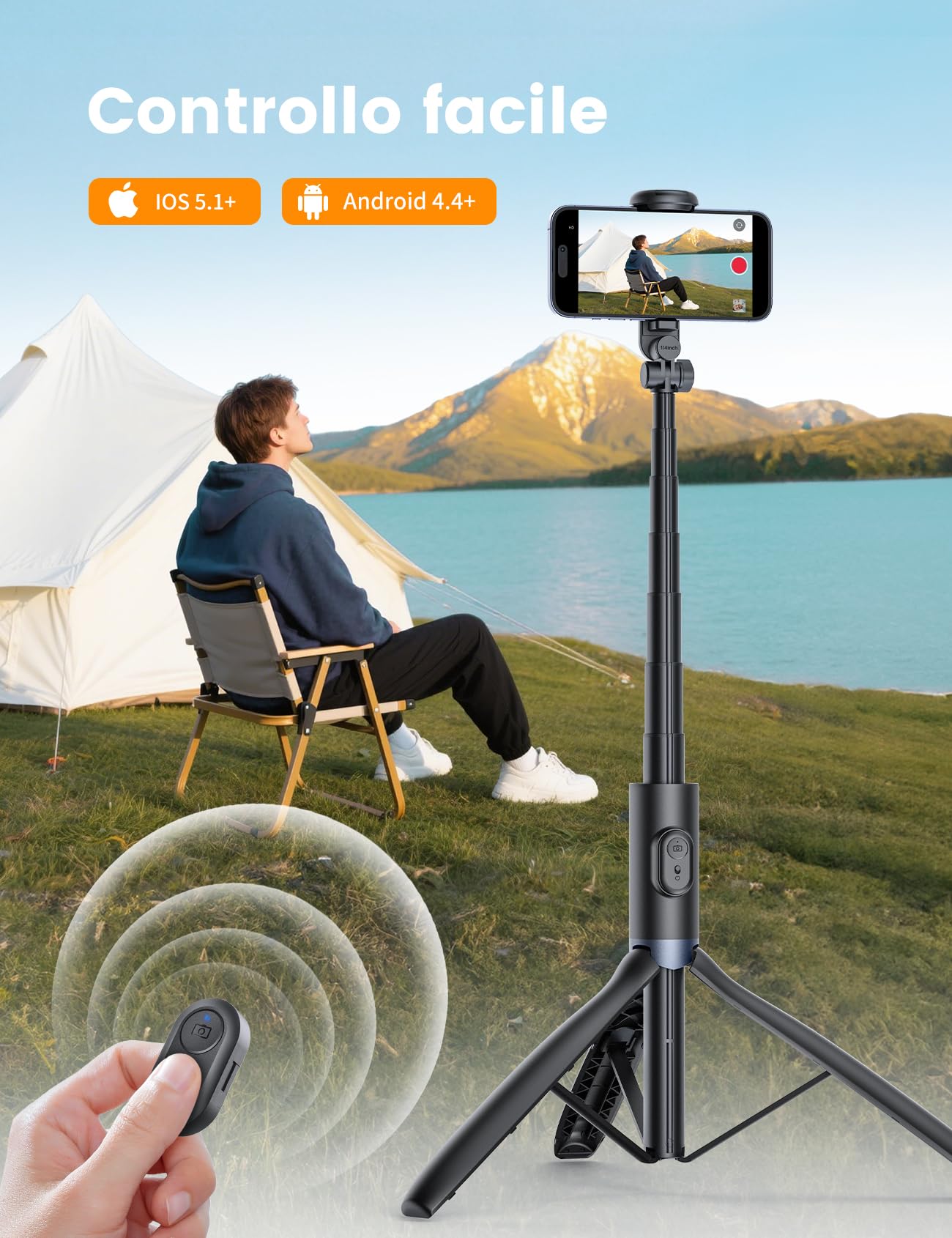 ANXRE Treppiede Smartphone Con Luce, NT99 172cm Bastone Selfie Kit Per Foto E Video Per Cellulari, Supporto Cellulare Cavalletto Telefono Con Control Remoto Compatibile Con Phone/Gopro/Telecamera
