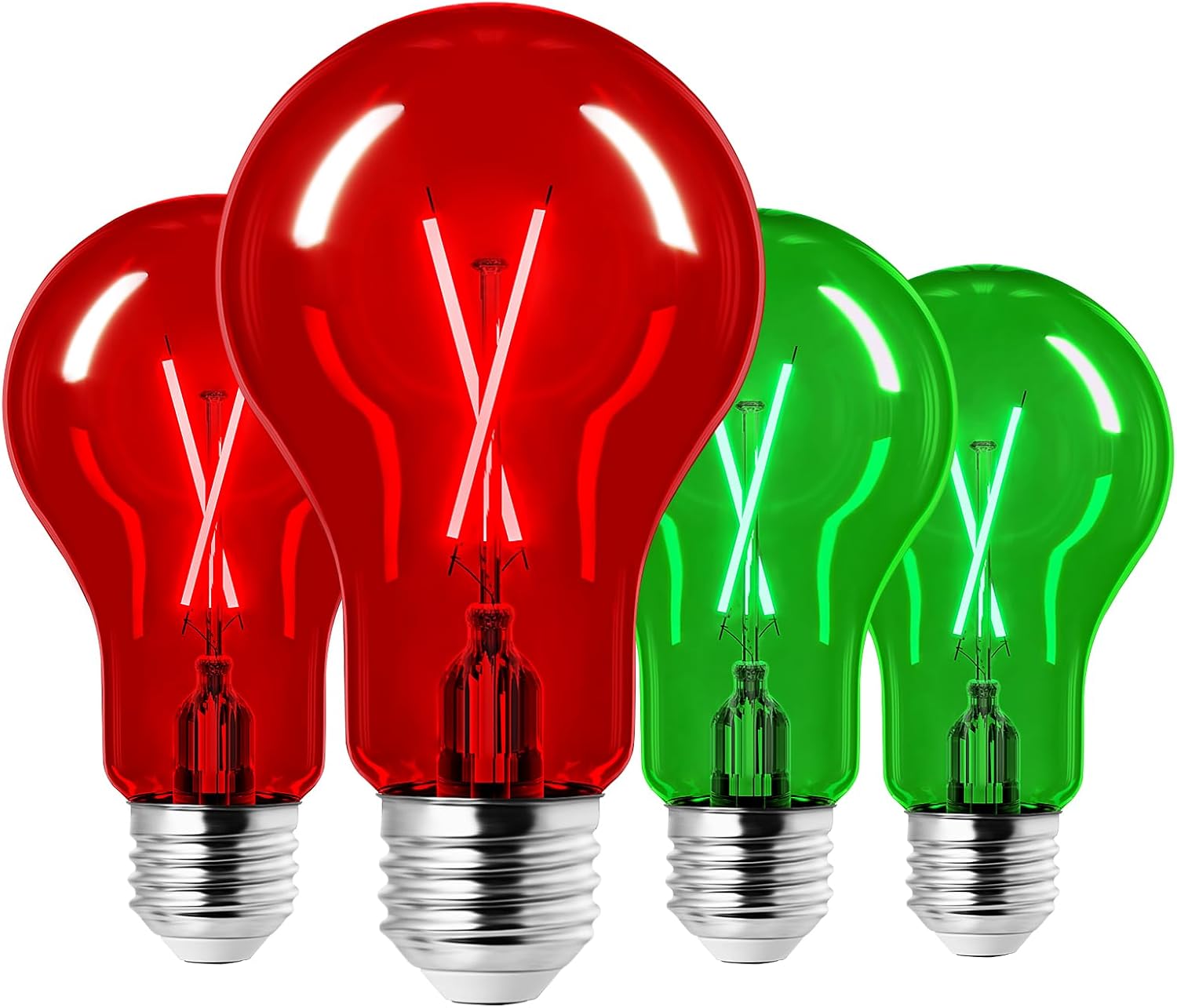 EDISHINE 4 Pack Red & Green Light Bulb, 8W A19 LED Light Bulb, Dimmable