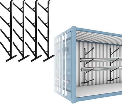 biosp 4 Pack of 4-Tier Shipping Container Shelving Brackets, Hang and Hook Steel Pipe Rack, Metal Wall-Mount Cargo Shelf, Black Powder Coated, Industrial Style, 4 Shelves, 19" L x 64-1/6"H