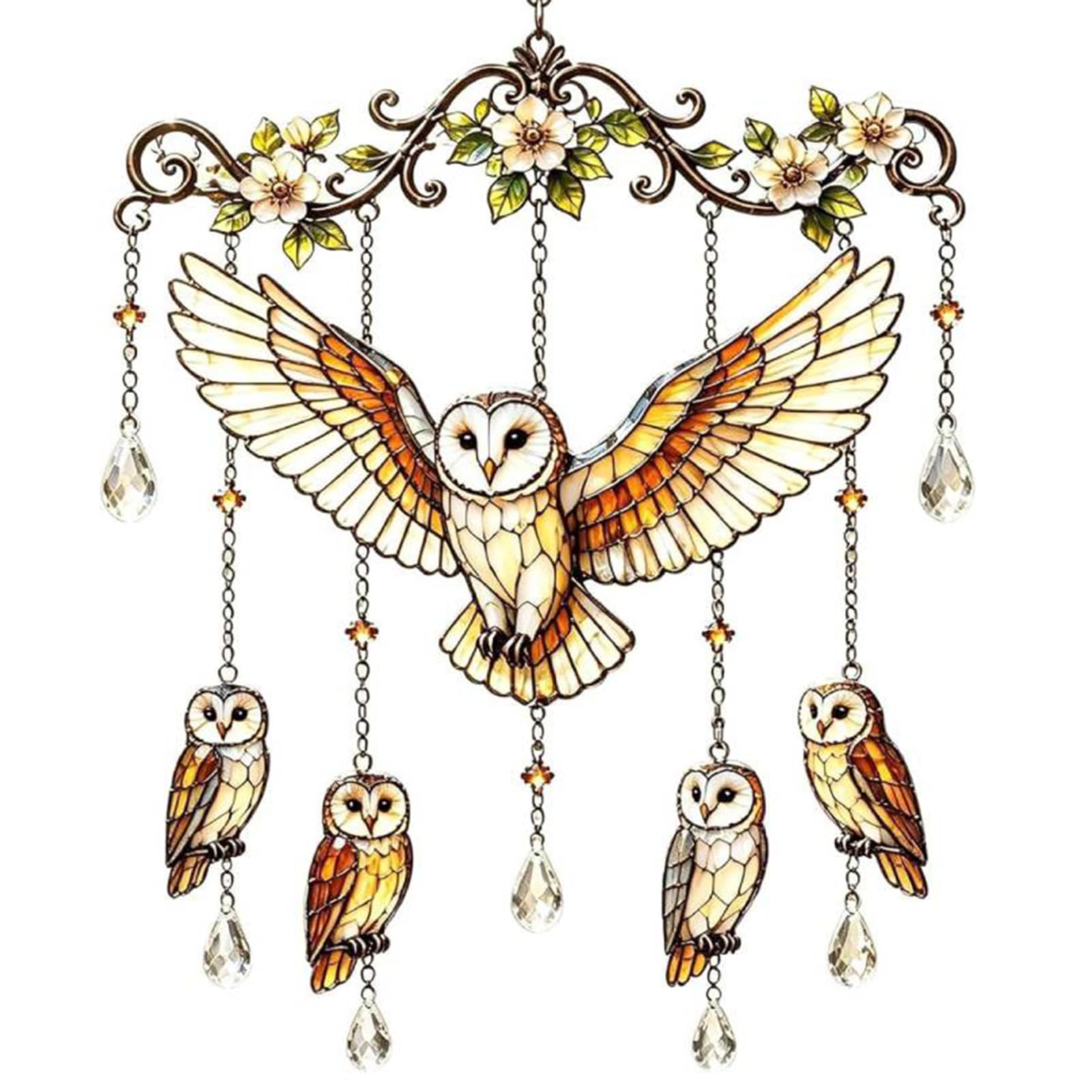 Generic Creative Bird Wind Chime Melodic Soothing Tone & Exquisite Craftsmanship Cute Hummingbird Wind Bells Indoor & Outdoor Versatility for Outside Garden Patio Backyard Decoration (Owl)