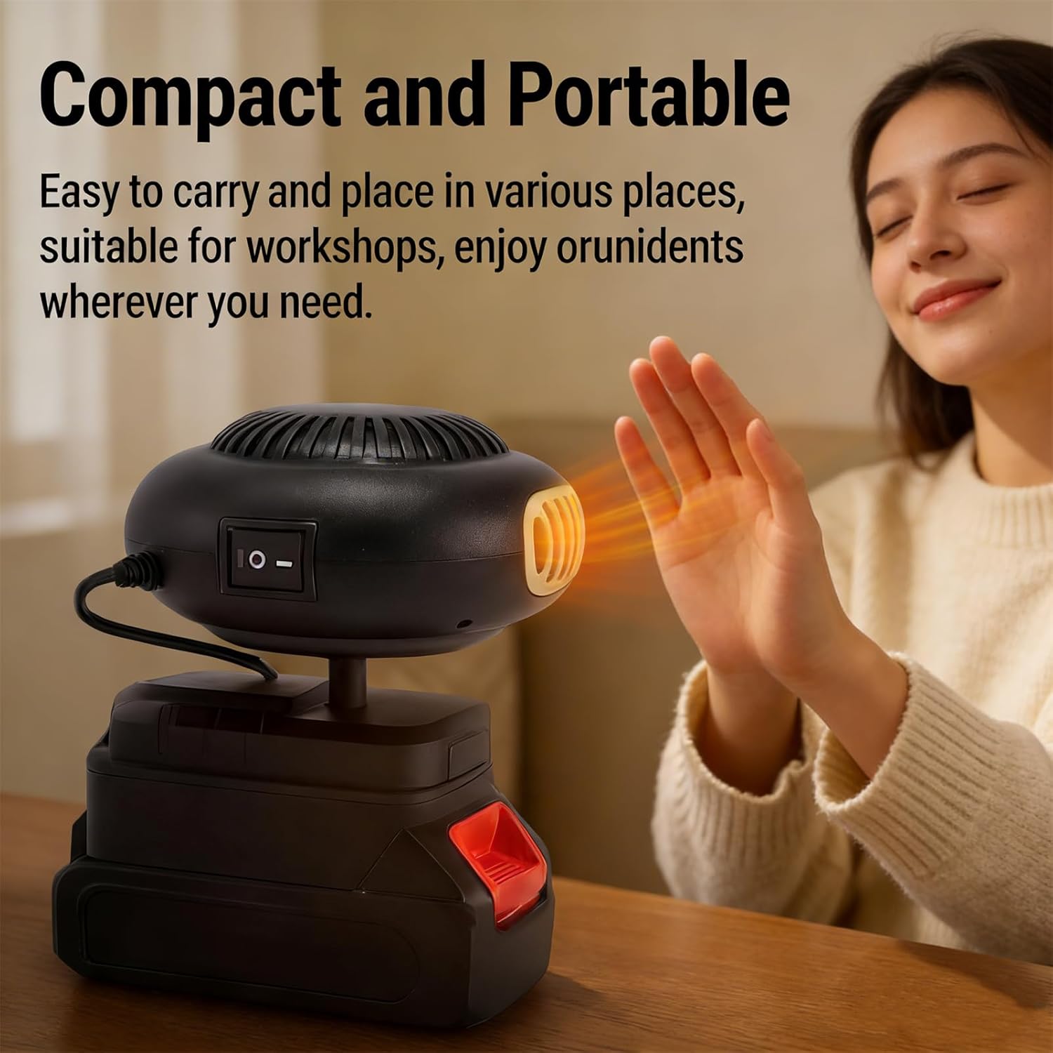 Battery Powered Space Heater, Battery Operated Space Heater Indoor Cordless Rechargeable with USB Batteries, Portable Heaters Quiet Anti Tilt Design for Camping/Car/Indoor/Defroster