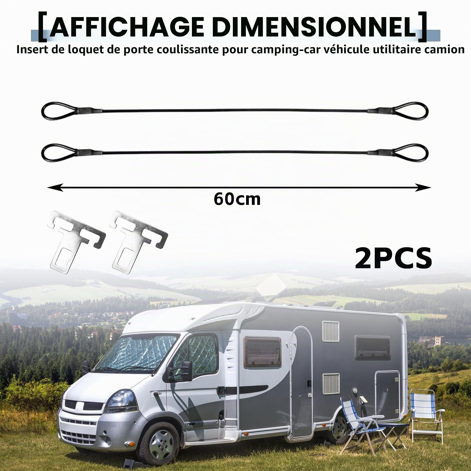 Lot de 2 protections antivol pour camping-car, sécurité de porte coulissante de 60 cm, protection anti-effraction